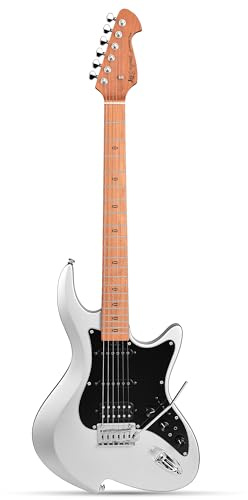 Leo Jaymz Character Series Electric Guitar with Roasted Maple Neck, SSH Active Pickups, Built-in Multi-Effects & Vintage Tremolo(Matte Silver)