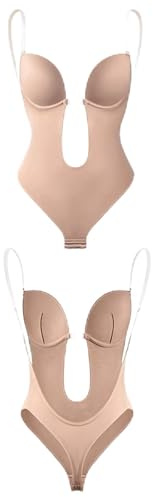 Xgvzs 1 Pcs Backless Shapewear Deep V-Neck Shapewear Bodysuit Women Deep V-Neck Clear Strap Body Bra for Parties Homewear