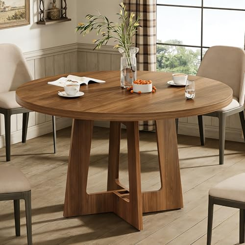 Sanyz Round Dining Table for 4, Wooden Dining Room Table, Circle Kitchen Table for Home Dining Room Kitchen Living Room (Walnut Brown)