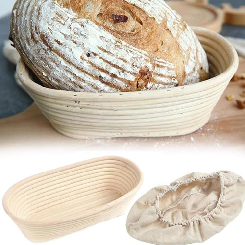 Ensemble De Paniers De Fermentation, 25x15x8.5cm Ovale En Rotin Avec Housse En Lin, En Rotin Durable, Paniers De Fermentation Pour La Cuisson, Passionnés De Boulangerie, Ustensile De Cuisine