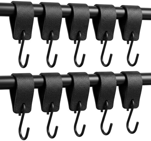 S Haken mit Leder Schlaufe, 10 Stück Metallhaken Edelstahl, Vielseitig für Küche Bad Wohnzimmer Schlafzimmer, Tragbar Outdoor Camping Aufhängung,Robuste S-förmige Haken für Taschen Kleidung Handtücher