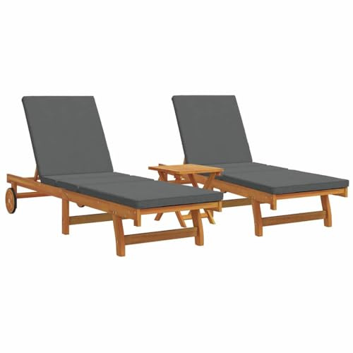 Zentexion Tumbona para 2 personas, madera maciza de acacia, con respaldo ajustable y reposapiés, resistente a la intemperie, para terraza, balcón, piscina y sauna, incluye cojín y mesa