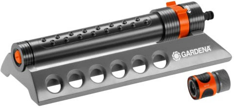 Gardena Viereckregner Comfort Aquazoom 250/1: Rasensprenger zur Bewässerung kleinerer rechteckiger Flächen von 105 - 250 m², Reichweite 7-17 m, Sprengweite max. 15 m, Schmutzsieb entnehmbar (1971-20)
