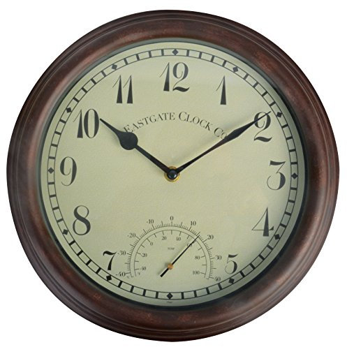 Esschert Design Wanduhr, Gartenuhr aus Plastik, rund, ca. 31 cm x 5,1 cm x 31 cm
