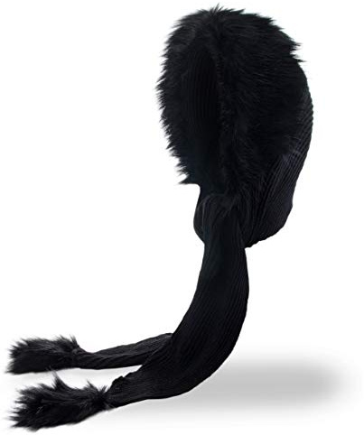 Futrzane Classic Echarpe Capuche - Écharpe Femme Hiver - Chale avec Fourrure (Noir - Noir Classic)