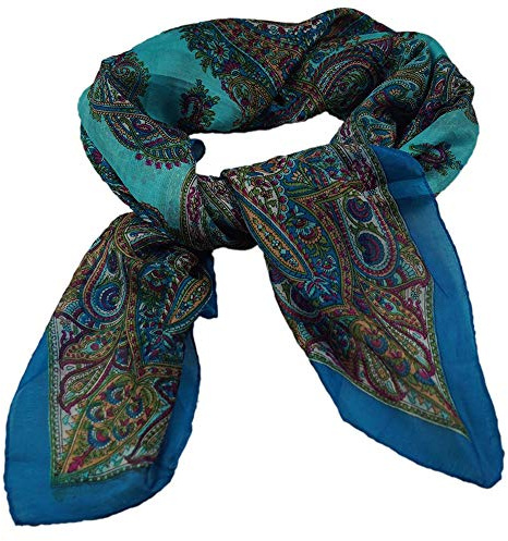 musimon Tuch Seidentuch Schal Paisley Muster 100% Seide 100 x 100 cm türkis