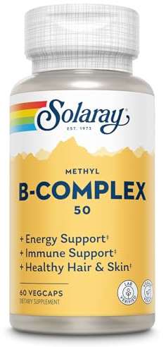 SOLARAY Methyl B Complex 50mg - Vitamin B Complex with Vitamin B12, B6, B1, Folic Acid, Biotin and More - Cellular Energy Supplements, Nerve Function Support - Vegan, 60-Day Guarantee, 60 Servings