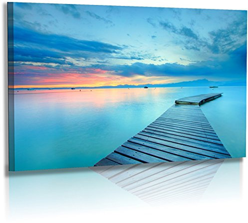Premium - Acrylglas - Landschaftsbilder - Naturbilder - Italien - Bild - Wolken - Gardasee - Steg - Sonnenuntergang - Wasser - Landschaft - Bilder - Wandbilder XXL - Acrylglasbild (140 cm x 80 cm)