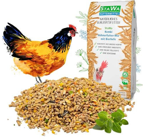 STAWA Kombi Hühnerfutter-Mix, ohne Gentechnik, Alleinfutter + Bierhefe und Oregano-Öl, 25 kg