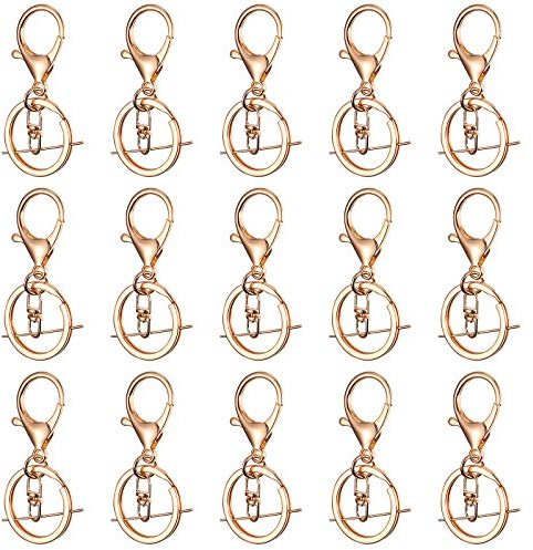 NUOBESTY 50 Stück kleine schwenkbare Karabiner Haken mit Schlüsselring Schlüsselanhänger Haken Gold