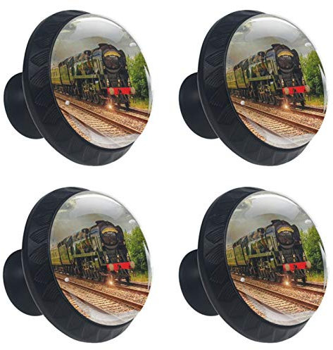 Abenily Schrankknauf, rund, 4 Stück, Glas, alte Zug, Dampflokomotive, Möbelbeschläge, Küchenschrank, Schranktür, Truhe, Möbel, Schubladengriffe 30 mm