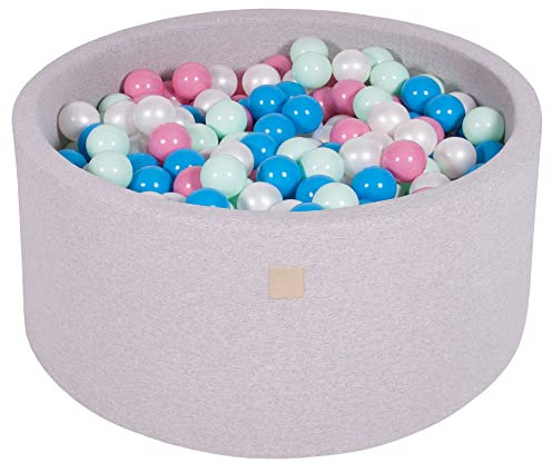 MEOWBABY Bällebad Baby - Rund 90x40cm Ball Pit für Kinder ab 1 Jahr mit 300 Bälle - Weiches & Sicheres Bällepool, Cotton, Hellgrau