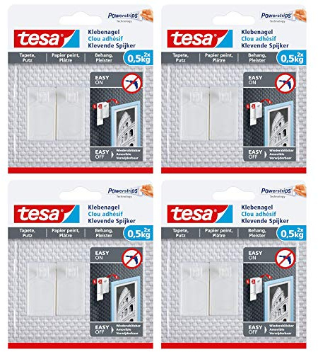 tesa Klebenagel für Tapeten und Putz, 0,5 kg Halteleistung (0,5 kg - 8 Nägel)