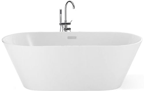 Baignoire Moderne Acrylique 150 x 75 cm Autoportante Forme Ovale Système de Trop-Plein Blanche Havana