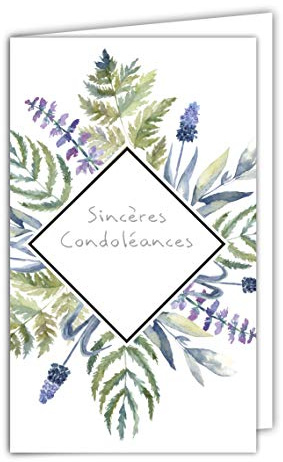 Afie Carte Sincères Condoléances petit format Gris Décès Deuil Couronne Herbe Graminée Fabriqué en France