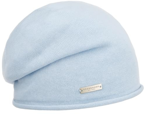 Seeberger Rollrand Beanie Damenbeanie Damenmütze Mütze Strickmütze Damen/Kinder - Long Sommermütze Sommer Frühling-Sommer Herbst-Winter - One Size saphirblau
