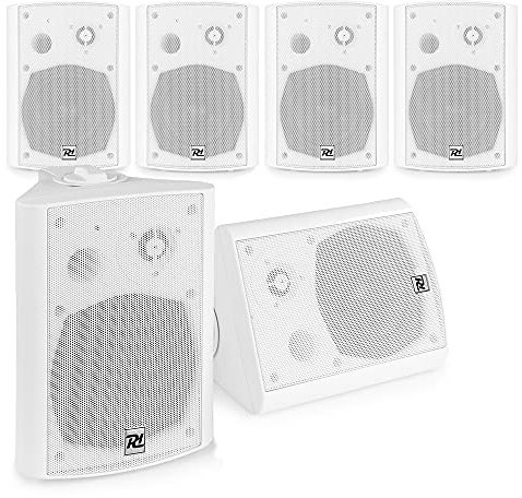 Power Dynamics Wall Mounted Bluetooth Speaker System, 6x DS50A Active & Passive White Speakers with Amplifiers, Ideal for Offices, Restaurants, Shops & Commercial Background Music Solutions