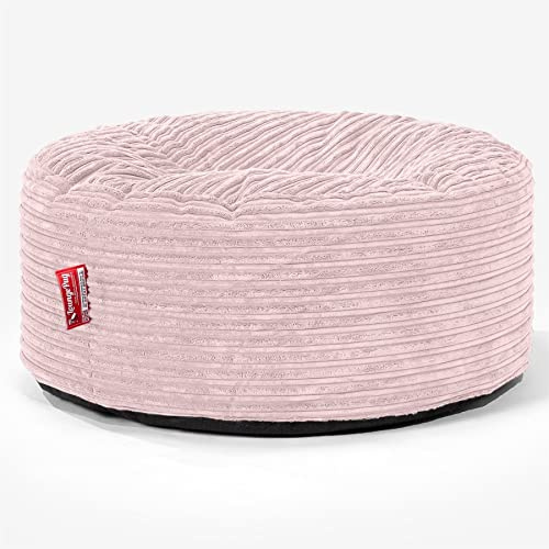 Lounge Pug Sitzsack Pouf 65 cm Rund, Rosa Cordstoff, Bequemer Sitzhocker oder Fußhocker, Sitzpouf