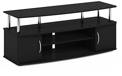 Furinno JAYA Large Entertainment Center Hold up to 55-IN TV, Americano, Stainless Steel Tubes
