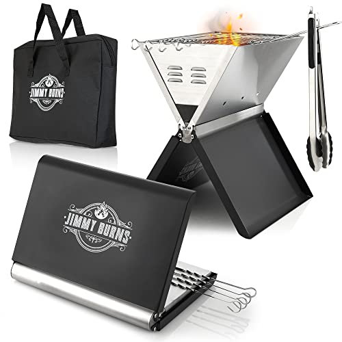 JIMMY BURNS Barbecue da campeggio a carbonella in acciaio inox,[Design Eyecatching Notebook Design],per 2-4 persone,Barbecue pieghevole compatto per campeggio, giardino,con accessori per barbecue