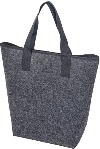 Preiswert&Gut Filztasche Groß Einkaufstasche Faltbar 46x15x40 cm - Anthrazit Polyester mit Bodenverstärkung, Filztasche Klein, Geräumiges Hauptfach, Reißverschlusstasche, Karabiner & Steckfach
