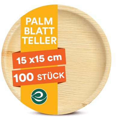 ECO SOUL runde Palmblatt Teller 15 cm (6 Zoll) (200 Stück) | 100% kompostierbar & stabil | Bio Einwegteller aus Palmblatt | Hochwertiges Einweggeschirr für Party & Dessert