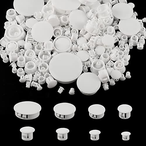 SAVITA Plastic Hole Plugs, 5/6/8/10/13/16/25/38mm Flush Type, Locking Insert End Cap, Panel Hole Plugs for Cabinets Machines Furniture (280pcs, White)