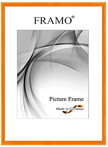 FRAMO Holz Bilderrahmen Schmal 40 x 50 cm aus Massivholz | Orange Hochglanz | Farbe/Größe wählbar | Rahmen für Poster | Puzzle | Foto collage N°121