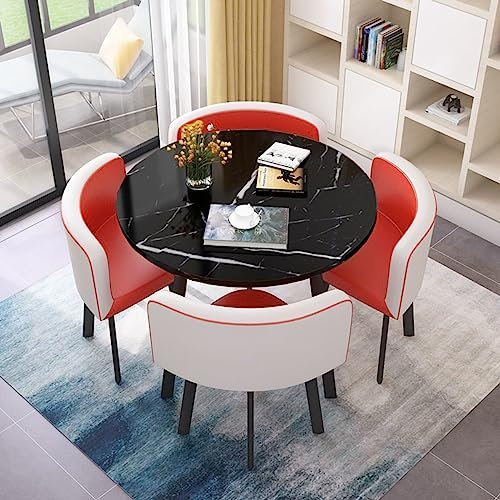MAxba Rund Konferenztisch Essgruppe Esstisch mit 4 Stühlen Empfangtisch Verhandlungstisch Platzsparend Balkon Esstisch Set (Color : Rot)
