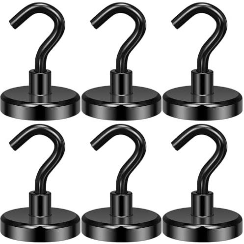 Wukong 6 Stück Starke Magnete mit Haken, 36mm Neodym Magnethaken, 45KG(100LB) Groß Extra Stark, für Camping, Lager und Küchen