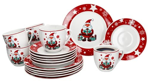 MamboCat Weihnachtsmann 18tlg Kaffeeservice I Porzellan-Kaffeeset für 6 Personen mit Weihnachtsdekor I Je 6x Kaffeetassen 190ml, Untertassen & Kuchenteller I Geschirr für Weihnachten & Nikolaus
