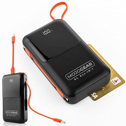 MOJOGEAR XL All-in-1 Powerbank 20.000 mAh con | Cavi Lightning e USB-C integrati – Power bank ideale per i viaggi – Indicatore LED – Funzione di ricarica rapida