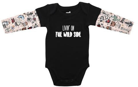 Pavilion - Livin' On The Wild Side - 6-12 M Black Bodysuit With New School Tattoo Sleeves Baby Boy Shower Gift Modern Baby Outfit Daddy Mommy Son Daughter Present
