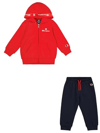 Champion Legacy Retro Sport TD (306866) - Traje de forro polar ultraligero con capucha Powerblend, multicolor bermellón/azul marino (CRD/NNY), 9 meses (74) Niños FW24