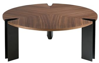 Ángel Cerdá - Mesa de Centro Redonda de Nogal y Acero Negro - Mesita de Centro Moderna y Elegante - Mesa Auxiliar Salón Versátil - Duradero y Funcional- 90 x 36 cm