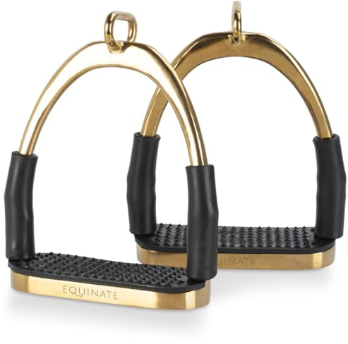 Equinate Estribos de seguridad Charles 10 cm oro – con superficie antideslizante de goma – Estribos para adultos y niños – Alivia los tobillos – 2 unidades
