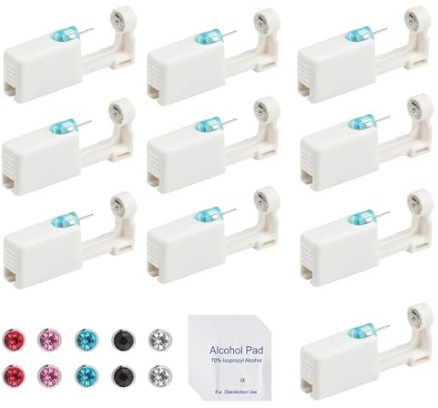 10 Pezzi Buchi Orecchie Fai da Te, Pistola per Piercing All'orecchio Pistola Orecchini Usa e Getta Kit De Orecchio Piercing Sterili con Orecchini Di Sicurezza Senza Dolore per Ragazze Donna e Uomini
