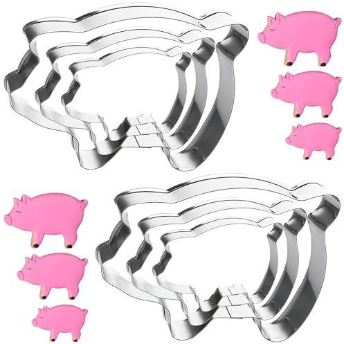 Lainballow 6-teiliges Ausstechformen-Set in Schweine-Form, 7,6 cm, 6,3 cm, 5,1 cm, Schweinefarm-Tier-Ausstechformen-Set, Edelstahl-Tier-Ausstechformen, niedliche Bauernhoftier-Ausstechformen für