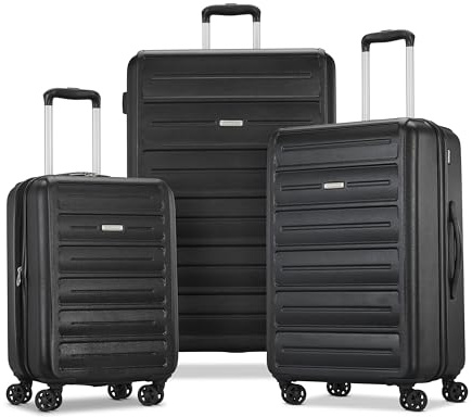 American Tourister Westridge Hardshell Luggage Set - 3 Piece Set - 20 Carry-On, 24” & 28” Checked Luggage Set with 360° Spinner Wheels - Expandable Suitcases for Extended Travel - Black