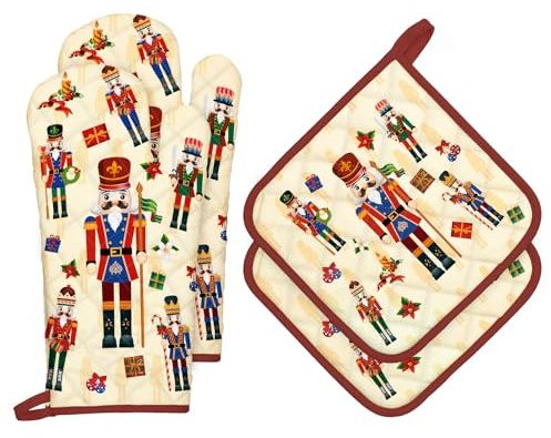 Arquiel Weihnachten Nussknacker Ofenhandschuh & Topflappen 4er-Set