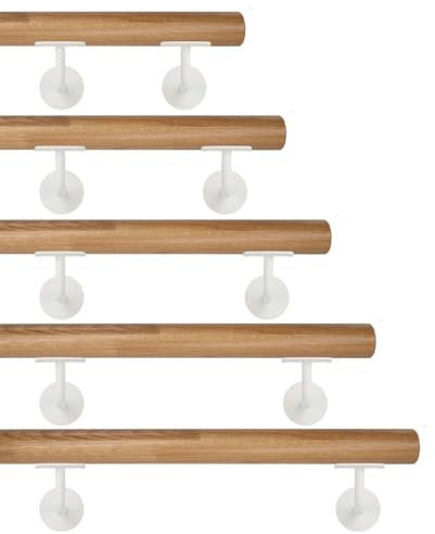 TIBU Eiche keilgezinkt Holz Handlauf Geländer 0,3m - 6m, Länge 30 cm und 2 Edelstahl Halter Weiss