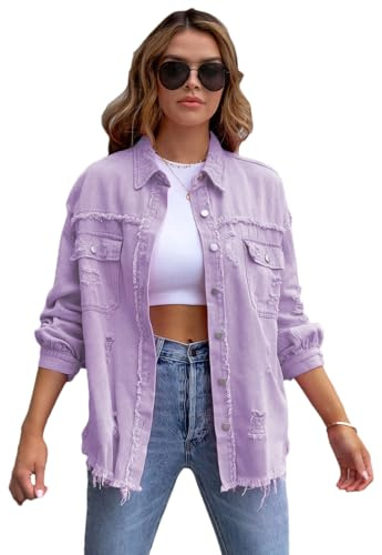 amropi Giacca Jeans con Bottoni Donna Giubbino Strappato Denim Jacket Leggere Camicetta Giacche
