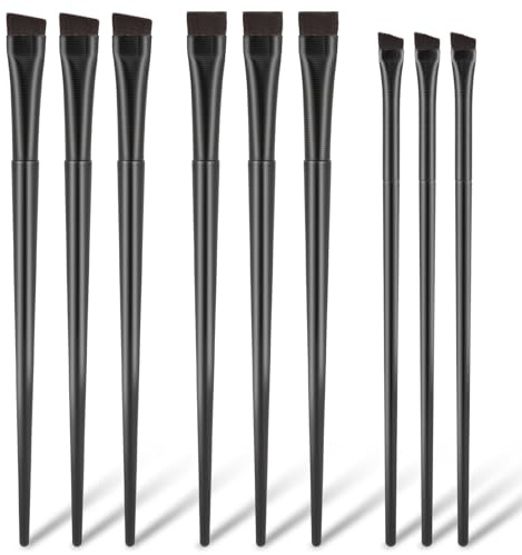 9 Pcs Angled Eyeliner and Eyebrow Brush Set - Flat Tint, Fine Slanted Applicator, Ultra Thin Makeup Brush for Eyeshadow and Eyeliner