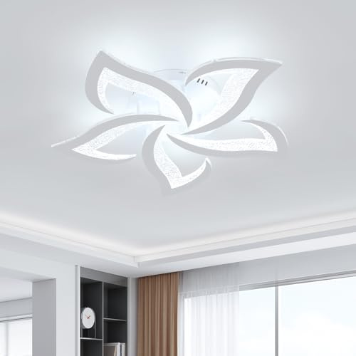 SENQIU Mordern LED Ceiling Light, 60W 6750LM White LED Ceiling Lamp | 6500K Cool White, 5 Heads Petals Acrylic Chandelier for Living Room, Bedroom, Dining Room, Kitchen