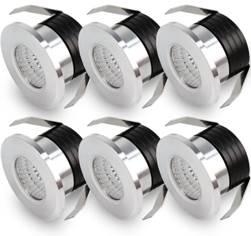yeerockal 6 Stück Mini Einbaustrahler Set, 3W Klein Spots mit Trafo(Austauschbar) Aluminium Außengehäuse LED fest verbaut Einbauspots per Glasraum Balkon DIY Decken Möbel Beleuchtung (Silber)