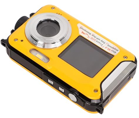 Cámara Digital Impermeable Ultra HD 2.7K de 48 MP, Pantalla Dual, 10 Pies bajo el Agua, con Zoom Digital de 16x (Yellow)