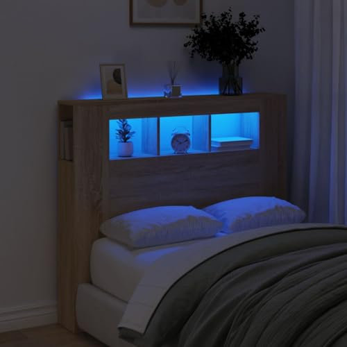AJJHUUKI Arredo per esterni - Testiera LED in rovere Sonoma, 120 x 18,5 x 103,5 cm, in legno ingegnerizzato