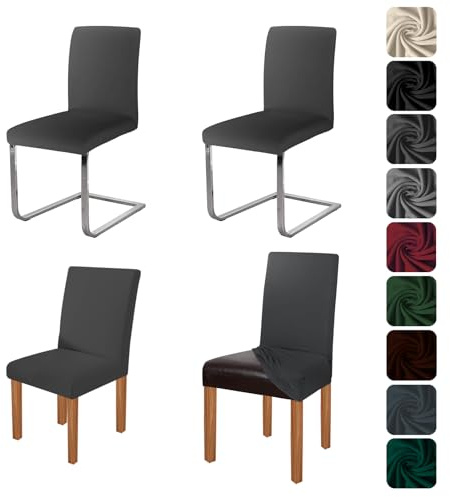 Elastische Stuhlhussen 4er Set Stuhlbezug Stretch Hussen (Dunkelgrau) | Abnehmbarer Waschbarer Stuhlbezüge Stühle Schutz für Esszimmer Küche Restaurant Hotel Bankett Hochzeit