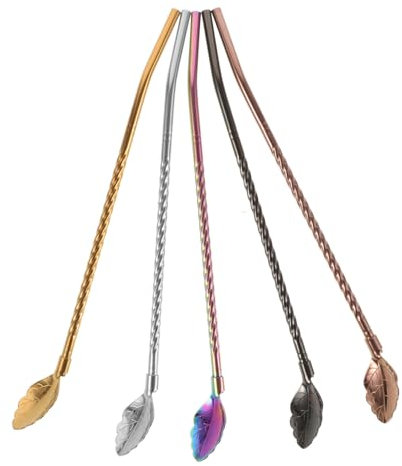 VERDANVERSE 5piezas De Acero Inoxidable Cucharas Para Reutilizables y Prácticas Para Bebidas Frías y Jugos Diseño Ergonómico y Ligero y Moderno
