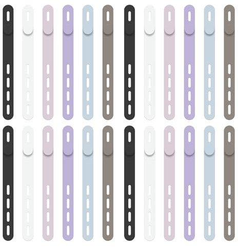 24 Piezas Bridas Cables de Silicona, Bridas Reutilizables con Hebilla de Cierre, Bridas Ajustables para Organizar Cables, Cinta Elástica para Cables de Teléfonos, Auriculares, Viajes y Oficina